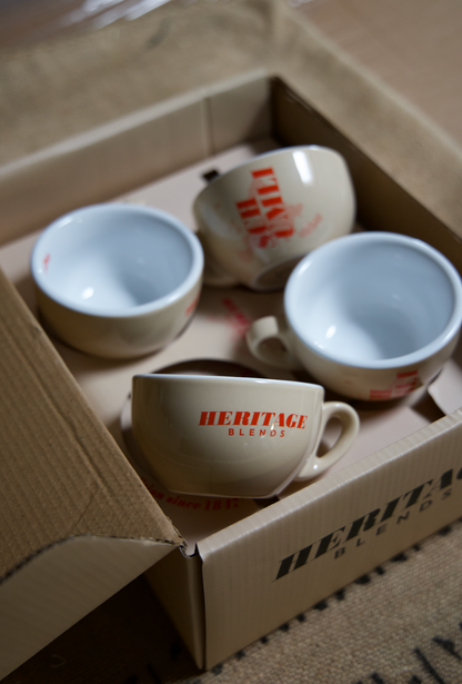 Cappuccinotassen mit Unterteller "Heritage Blends" 4er SET