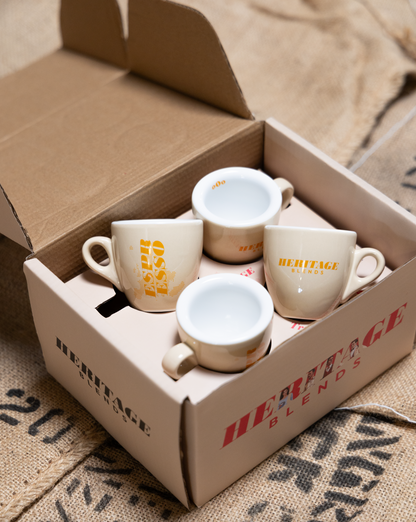 Espressotassen mit Unterteller "Heritage Blends" 4er SET