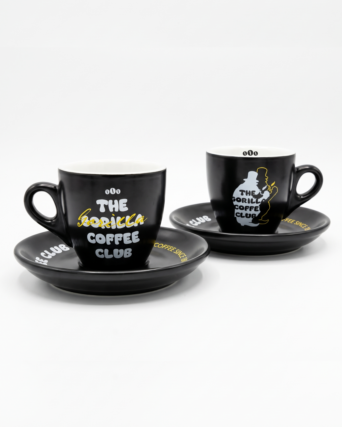 Espressotassen mit Unterteller "The Gorilla Coffee Club" 2er SET