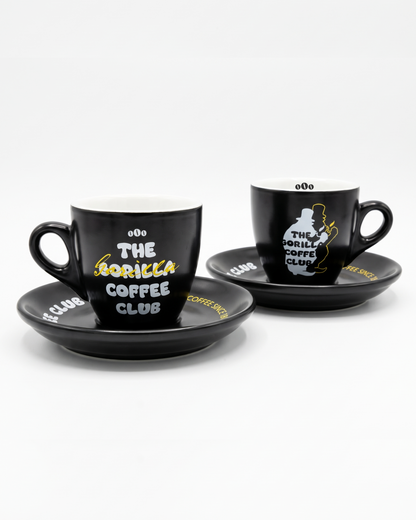 Espressotassen mit Unterteller "The Gorilla Coffee Club" 2er SET