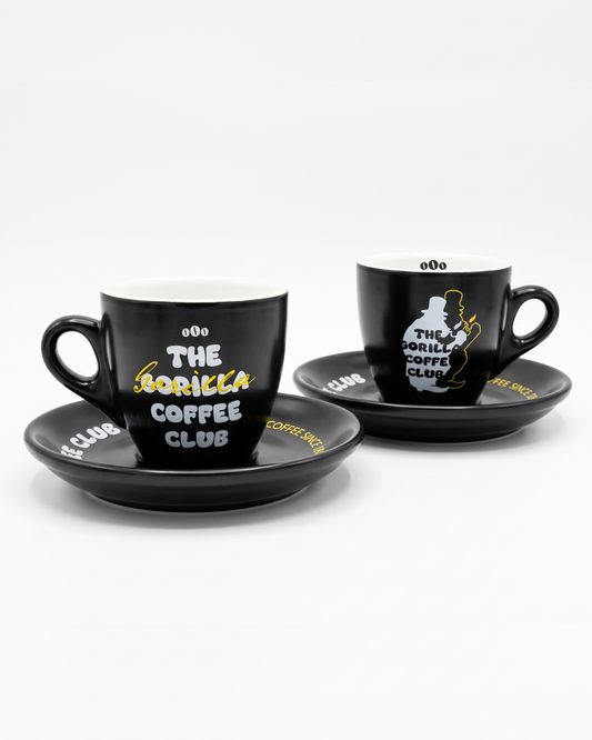 Espressotassen mit Unterteller "The Gorilla Coffee Club" 2er SET