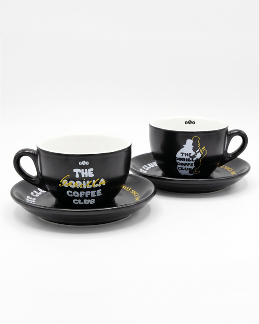 Cappuccinotassen mit Unterteller "The Gorilla Coffee Club" 2er SET